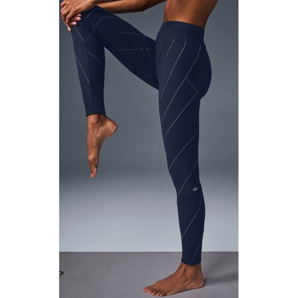 Alo High-Waist Sunray Leggings Navy Ivory Alosoft Hi-Rise Waisted Tights Skinny